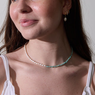 Amazonite and Pearl Necklace - Nickel & Suede