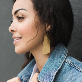 Antique Brass Leather Gem Earrings - Nickel & Suede