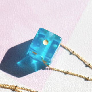 Aqua Blue Dice Charm - Nickel & Suede