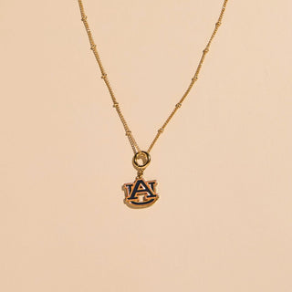Auburn University Charm Necklace - Nickel & Suede