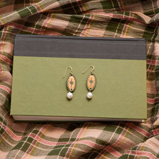 Basil Auden Pearl Drop Earrings - Nickel & Suede