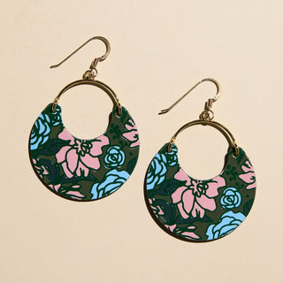 Basil Fall Floral Nina Leather Hoop Earrings - Nickel & Suede