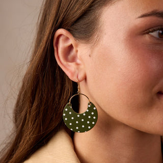 Basil Polka Dot Nina Leather Hoop Earrings - Nickel & Suede
