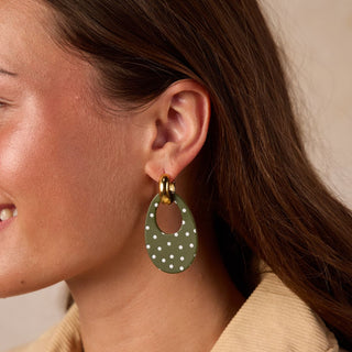 Basil Polka Dot Olivia Leather Hoop Earrings - Nickel & Suede