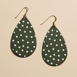 Basil Polka Dot Teardrop Leather Earrings - Nickel & Suede