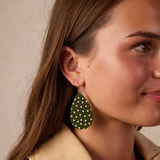 Basil Polka Dot Teardrop Leather Earrings - Nickel & Suede