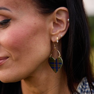 Basil Tartan Lover Heart Hoop Earrings - Nickel & Suede