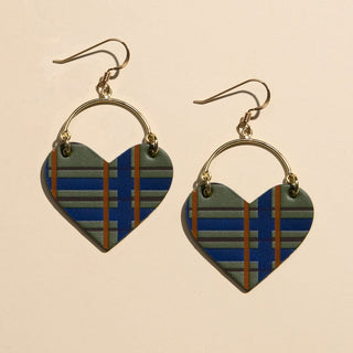 Basil Tartan Lover Heart Hoop Earrings - Nickel & Suede