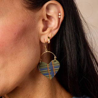 Basil Tartan Lover Heart Hoop Earrings - Nickel & Suede