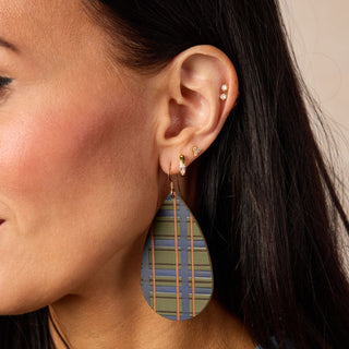 Basil Tartan Teardrop Leather Earrings - Nickel & Suede
