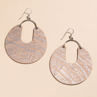 Beige Metallic Lattice Leo Leather Statement Hoop Earrings - Nickel & Suede
