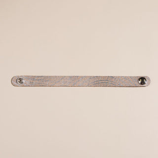 Beige Metallic Lattice Thin Leather Cuff Bracelet - Nickel & Suede