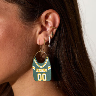 Bison Green North Dakota State University Football Jersey Earrings - Nickel & Suede