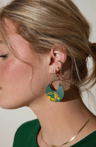 Bison Green North Dakota State University Nina Leather Hoop Earrings - Nickel & Suede