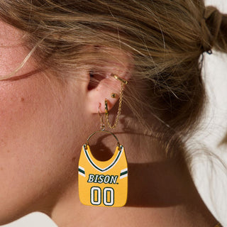 Bison Yellow North Dakota State University Football Jersey Earrings - Nickel & Suede