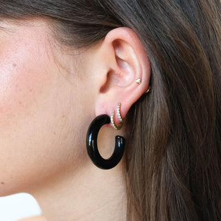 Black Allegra Acrylic Hoops - Nickel & Suede