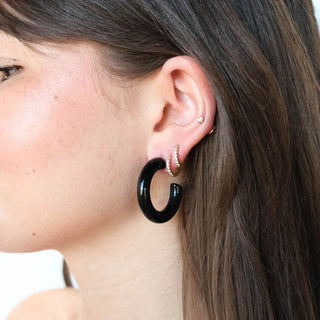 Black Allegra Acrylic Hoops - Nickel & Suede