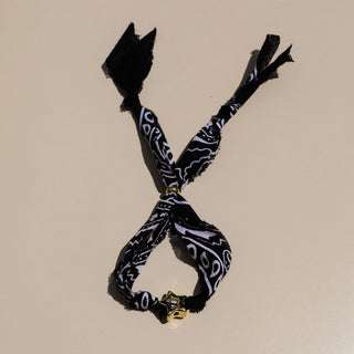Black Bandana Bolo Bracelet - Nickel & Suede