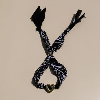 Black Bandana Bolo Bracelet - Nickel & Suede