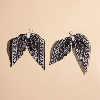 Black Bandana Earrings - Nickel & Suede