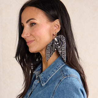 Black Bandana Earrings - Nickel & Suede