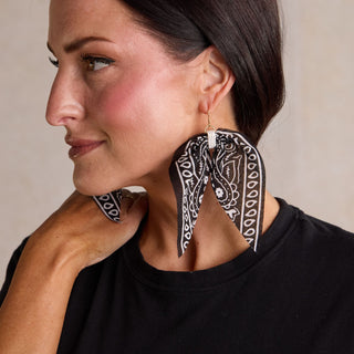Black Bandana Earrings - Nickel & Suede