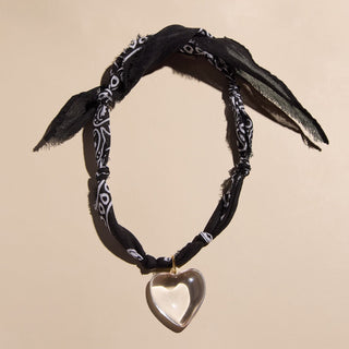 Black Bandana Necklace - Nickel & Suede
