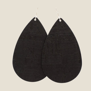 Black Cork Teardrop Leather Earrings - Nickel & Suede