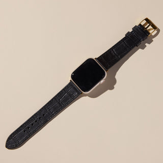 Black Croc Apple Watch Band - Nickel & Suede