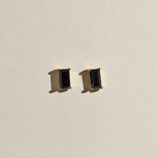 Black Crystal Baguette Stud Earrings - Nickel & Suede