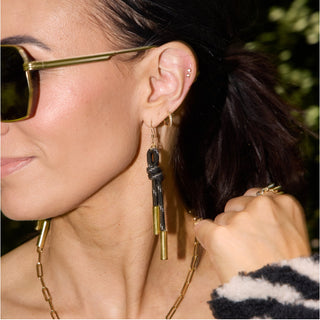 Black Denver Cord Earring - Nickel & Suede