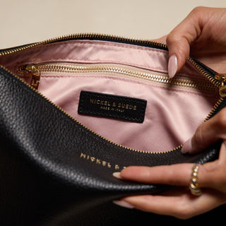 Black Essential Pouch - Nickel & Suede