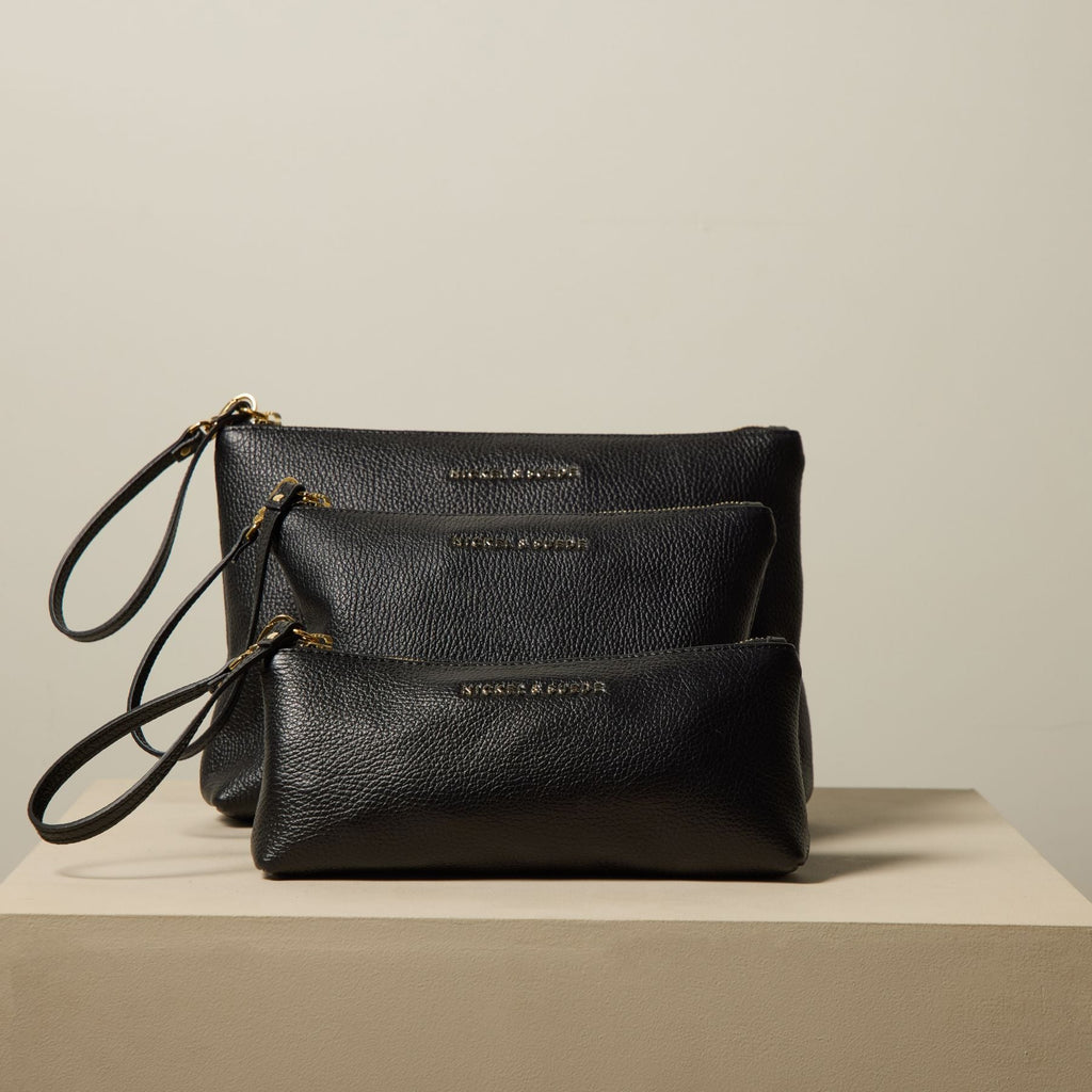 Black Essential Pouch - Nickel & Suede