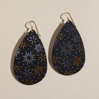 Black Fireworks Teardrops - Nickel & Suede