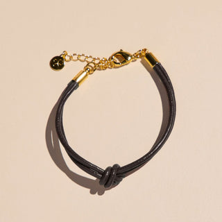 Black Knotted Leather Cord Bracelet - Nickel & Suede