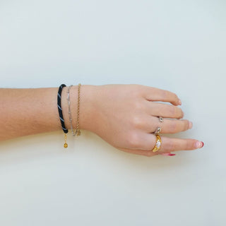 Black Minimalist Cord Bracelet - Nickel & Suede