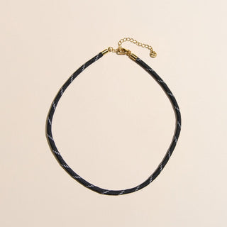 Black Minimalist Cord Necklace - Nickel & Suede