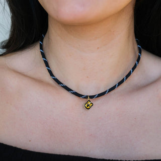Black Minimalist Cord Necklace - Nickel & Suede