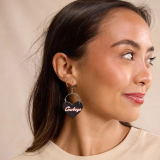 Black Oklahoma State University Cowboys Lover Heart Hoop Earrings - Nickel & Suede