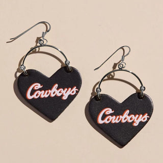 Black Oklahoma State University Cowboys Lover Heart Hoop Earrings - Nickel & Suede