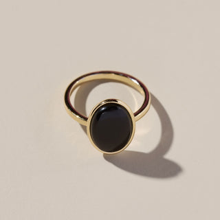 Black Oval Stone Ring - Nickel & Suede