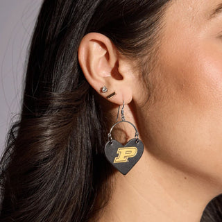 Black Purdue University Lover Heart Hoop Earrings - Nickel & Suede