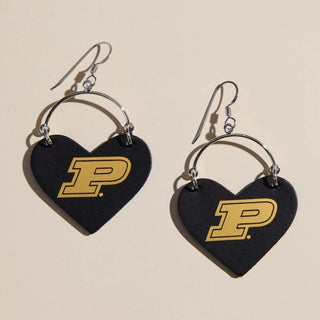 Black Purdue University Lover Heart Hoop Earrings - Nickel & Suede