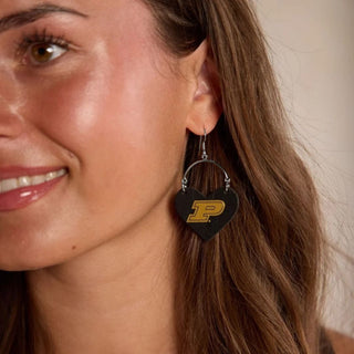 Black Purdue University Lover Heart Hoop Earrings - Nickel & Suede