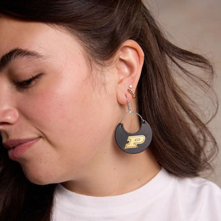 Black Purdue University Nina Leather Hoop Earrings - Nickel & Suede