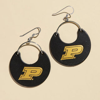 Black Purdue University Nina Leather Hoop Earrings - Nickel & Suede