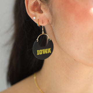 Black University of Iowa Nina Leather Hoop Earrings - Nickel & Suede