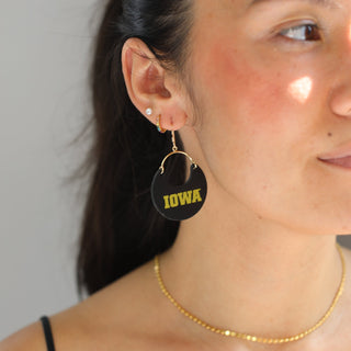 Black University of Iowa Nina Leather Hoop Earrings - Nickel & Suede