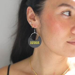 Black University of Iowa Nina Leather Hoop Earrings - Nickel & Suede