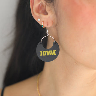 Black University of Iowa Nina Leather Hoop Earrings - Nickel & Suede
